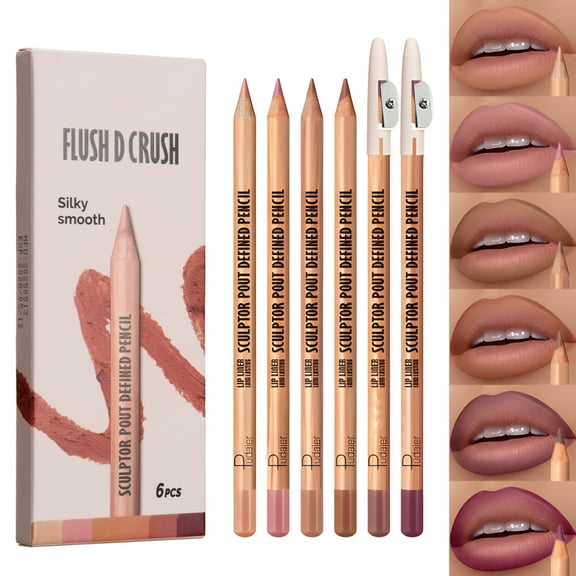 Ouwald Makeup Lip Liner, 6 Colors Matte Lip Liner Pencil Set, Long Lasting Waterproof Lip Liner Stain, Smooth & Easy Glide, 6 Count with 2 Sharpeners
