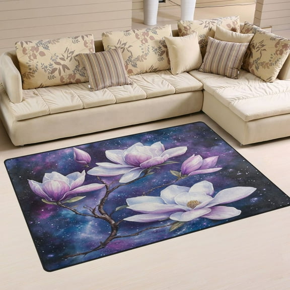 Non-Slip Area Rug 31"x20" Indoor Washable Floor Mats Carpet Printed for Living Room, Bedroom, Home Decor Purple Magnolia Flowers