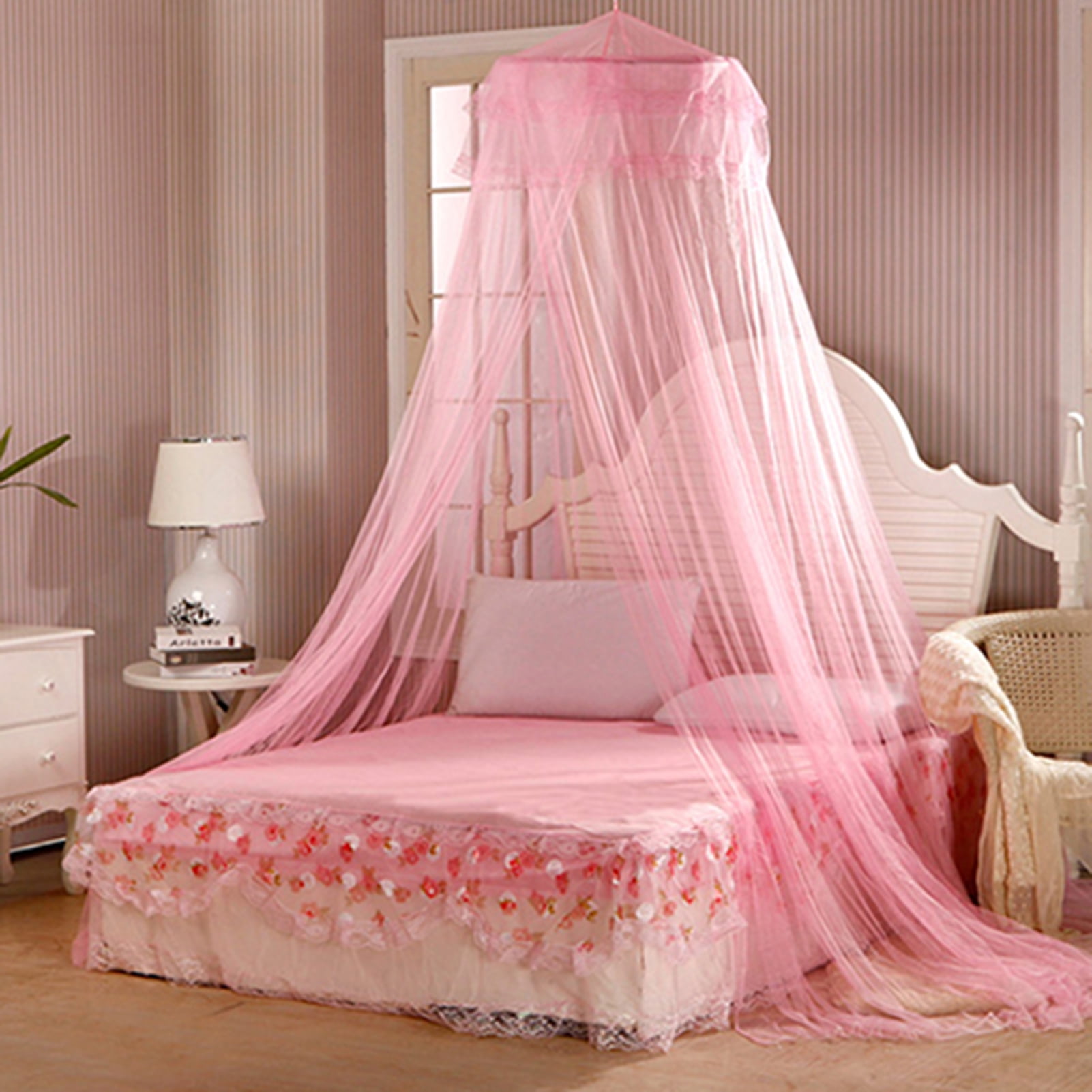 Ayyufe Luxury Mosquito Net Bed Canopy; Bed Net Lace Translucent Elegant Lightweight Breathable Safe Curtain for Decor; Pink