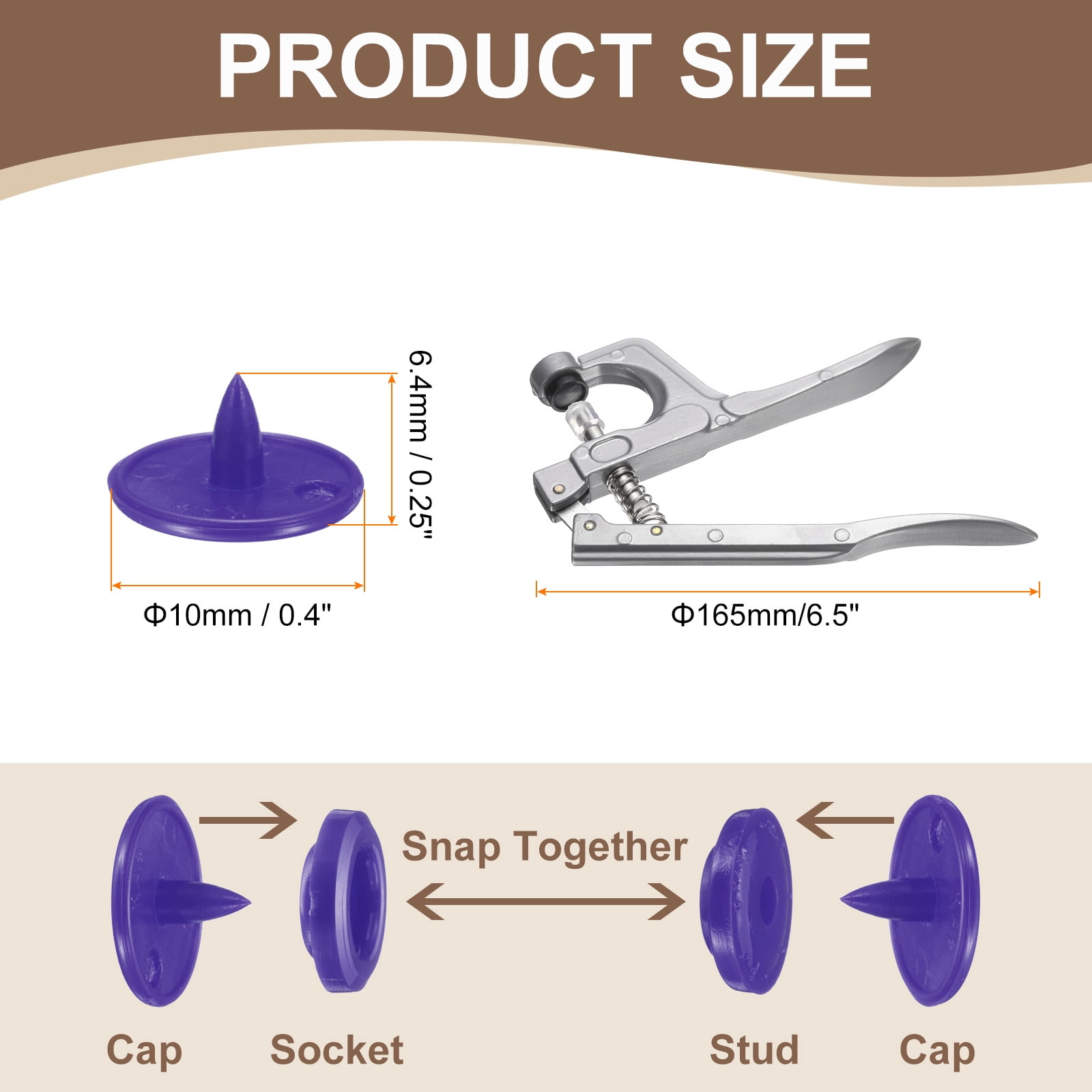 Uxcell Plastic Snaps Fasteners with Snap Pliers, 200 Set T3 Round Resin No-Sew Button Snap Fasteners Kit Purple