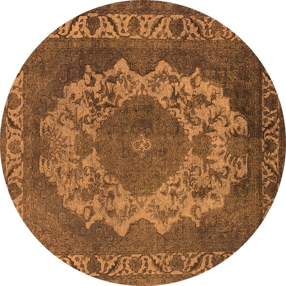 Ahgly Company Indoor Round Oriental Orange Industrial Area Rugs, 7' Round