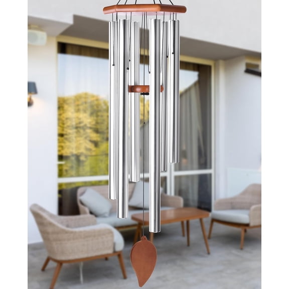Sympathy Wind Chimes for Outside Deep Tone, Memorial Loss of a Loved, Large Wind Chimes with 6 Thicken Tubes & Hook, Outdoor Gifts Mother, Garden Decor (45IN Silver)