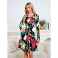 thumbnail image 2 of Chiclily Women's Long Sleeve Fall Dress Casual Pleated Swing T-Shirt Dresses with Pockets, Multicolored M, 2 of 9