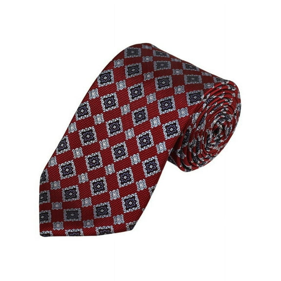 Grey, Silver And Red Geometric Woven Necktie