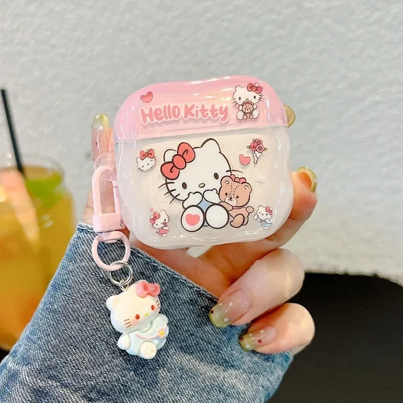 Earphone Case For Airpods 4 2 3 1 Pro 2 Cute Sanrio Hello Kitty Wireless Bluetooth Headset Protective Soft Cover With Key Chain
