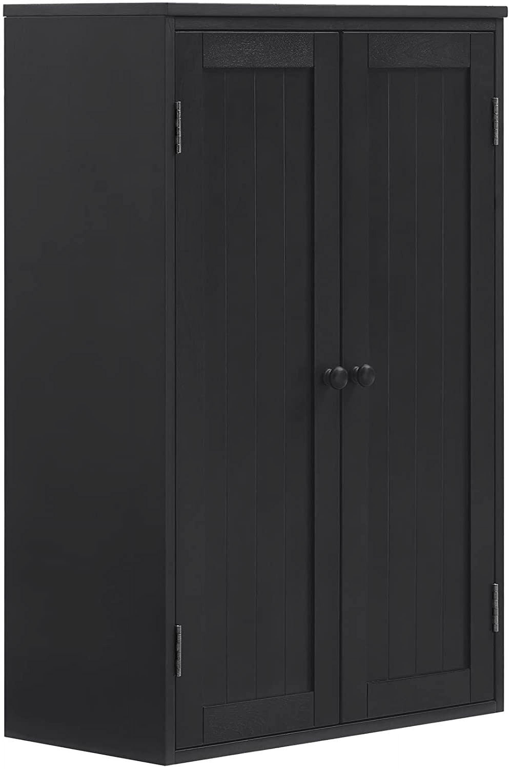 Bathroom Storage Cabinet, Wooden Free Standing Bathroom Floor Cabinet with Double Doors and Adjustable Shelf, Bathroom Storage Organizer for Kitchen Entryway Bedroom Living Room, Black