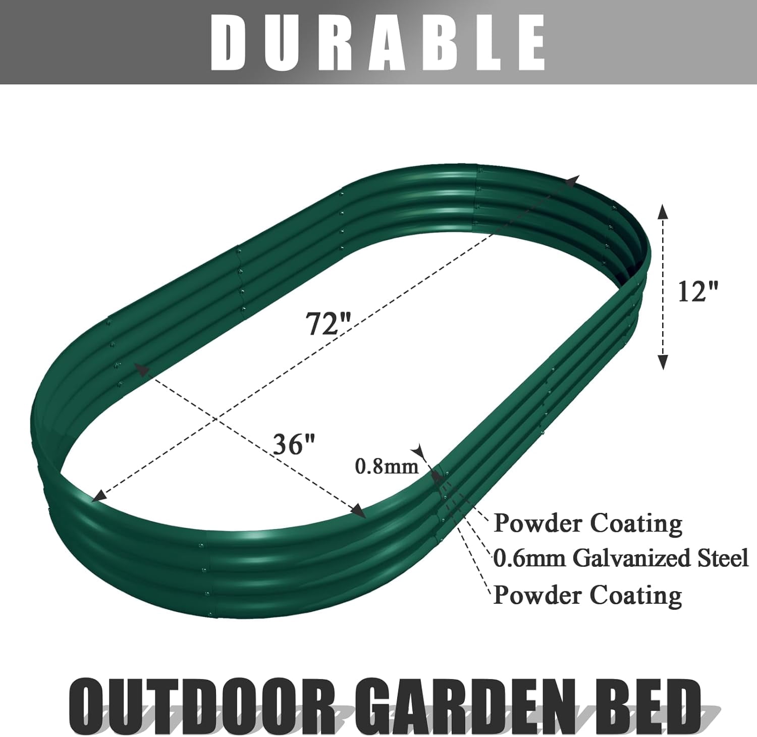 4 Pack 6x3x1FT Galvanized Raised Garden Bed Kit Oval Metal Ground Planter Box Outdoor Bottomless Planter Raised Beds for Vegetables Flowers Herbs Fruits(Green)