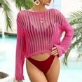 thumbnail image 4 of Jdlsppl Women's Long Sleeve Fishnet Shirt Crochet Cover Up Lightweight Knitted Beachwear Beach Net Crop Top Sheer Soft Bathing Suit Coverup Rose X-Large, 4 of 4