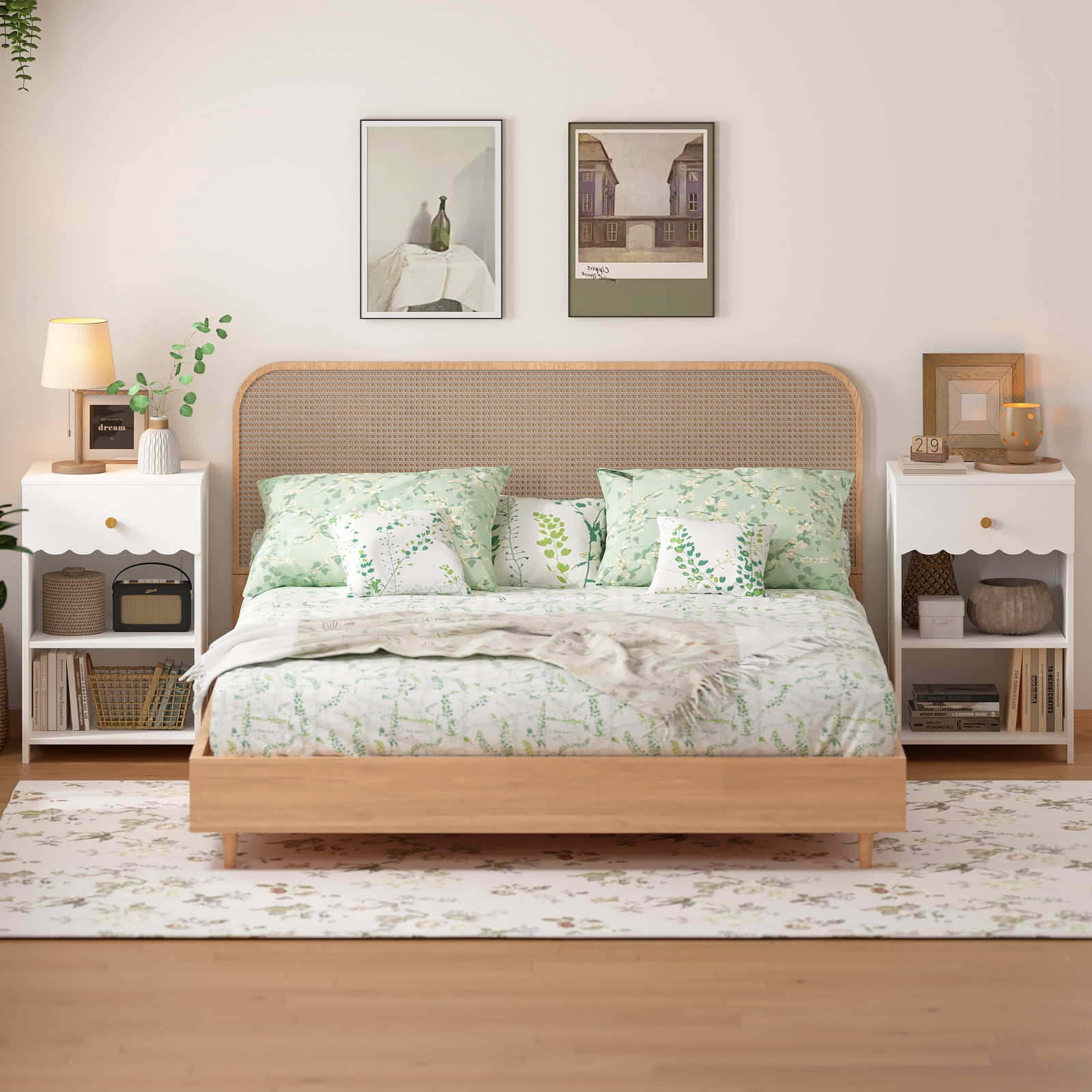 Yoneston Elegant 3-Tier Open Shelf Nightstand with Drawer Storage for Kid's Room Bedside Bedroom, Snow White