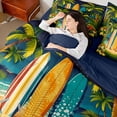 thumbnail image 3 of Castle Fairy Night Tropical Surfboard 7-Piece Twin Bedding,Plumeria Palm Beach Print Bedding Comforter Set,Navy Orange,Navy Blue Reversible, 3 of 7