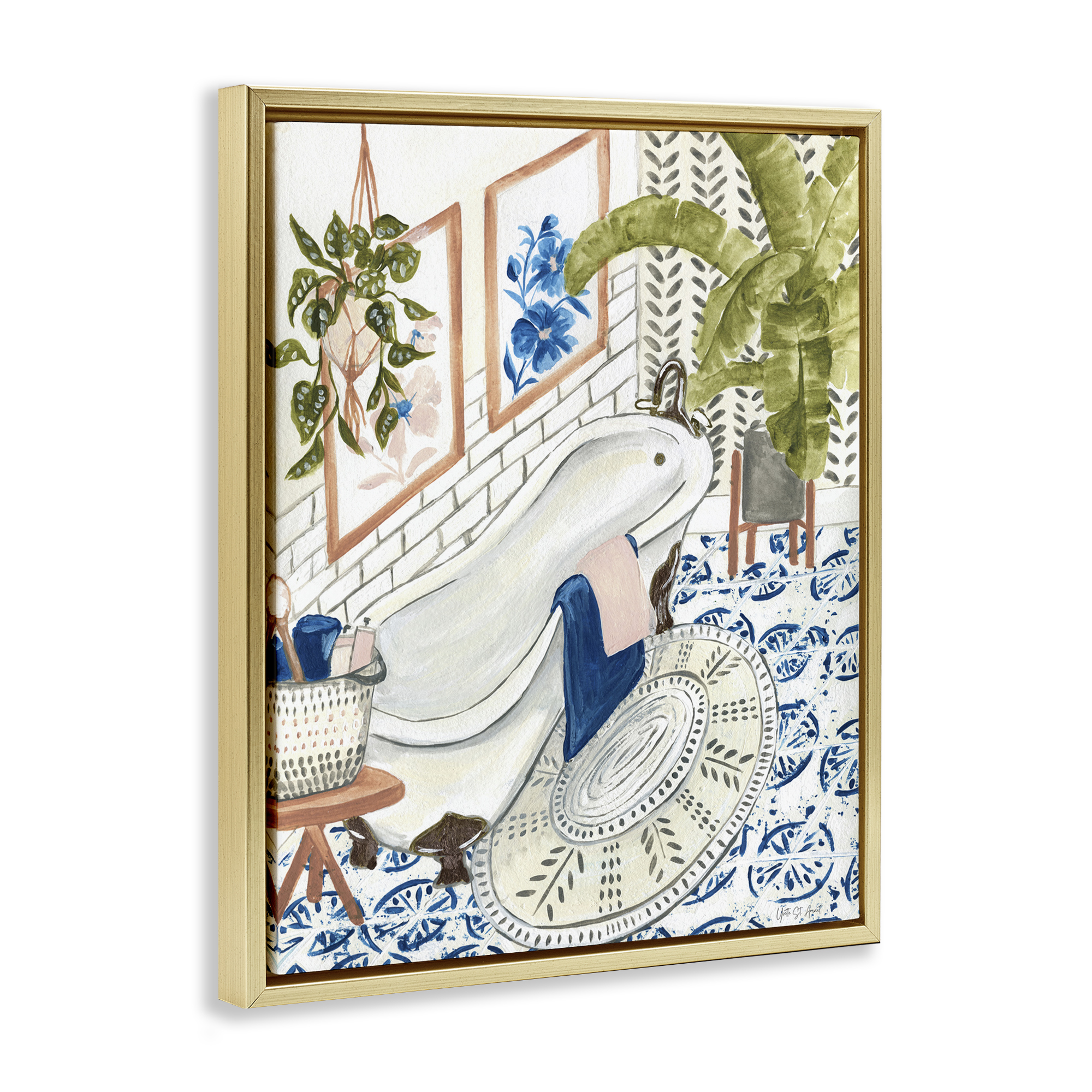 Stupell Industries Boho Chic Bathtub Typography Painting Gold Floater Framed Canvas Art Print Wall Art, 25 x 31
