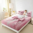 thumbnail image 4 of Manfei Vintage Pink Bowknot Twin Sheet Sets, Oil Printing Artwork Twin Fitted Sheet, Teens Girls Kids Flat Sheet, Breathable Home Decor, 3pcs, 4 of 7