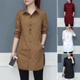 thumbnail image 2 of Skymirror Women Shirt Solid Color Long Sleeve Single Breasted Turndown Collar Loose Streetwear Spring Summer OL Basic Shirt Blouse Women Clothes, 2 of 8
