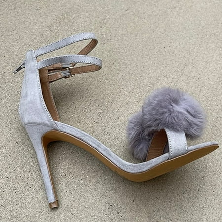 

X2B Catrina-4 Natural Pom Pom Open Toe Dual Ankle Strap Heel Sandals