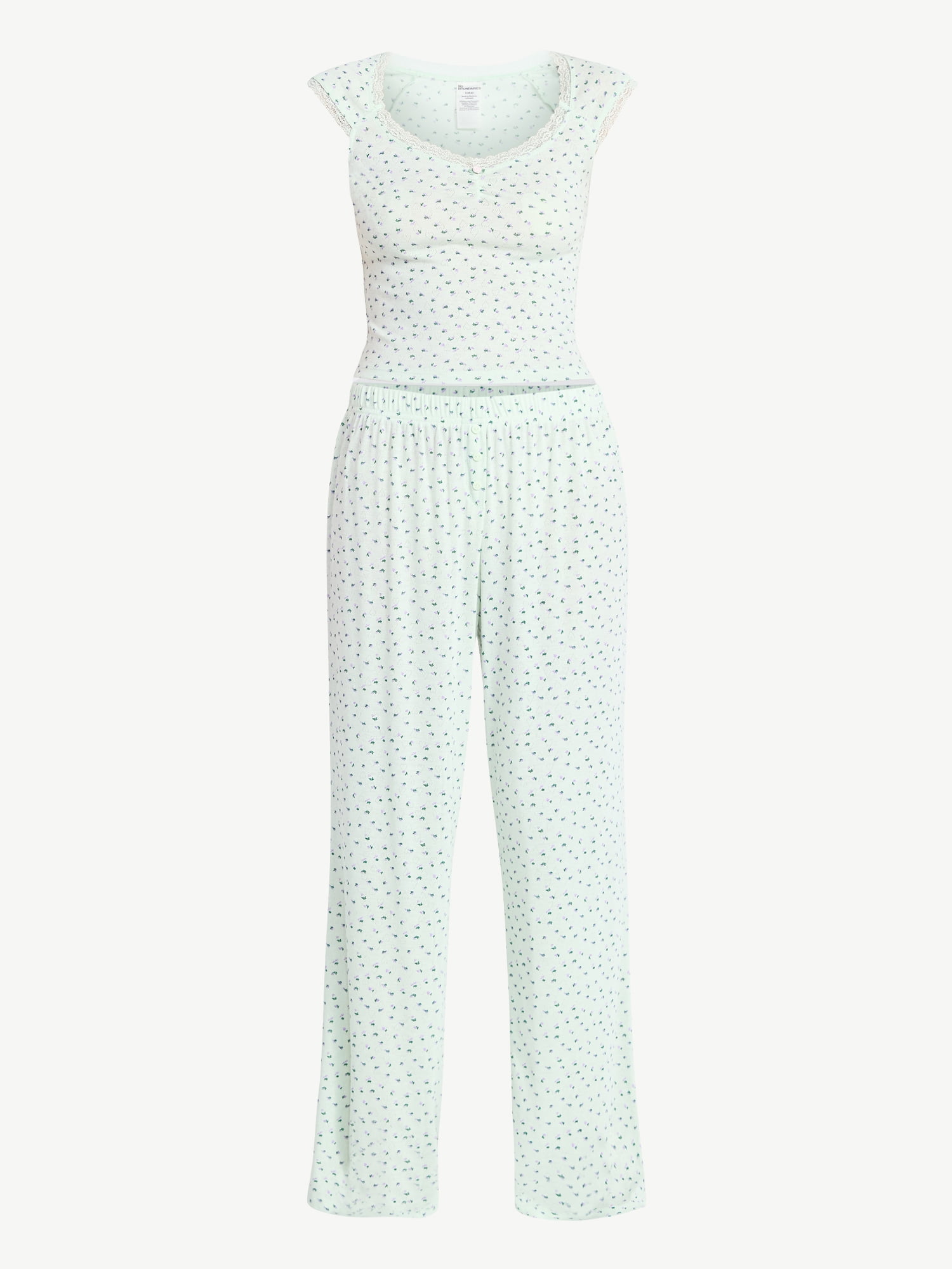 No Boundaries Sleep Pointelle Baby Tee and Pants Set, 2-Piece, Women’s XXS-3X