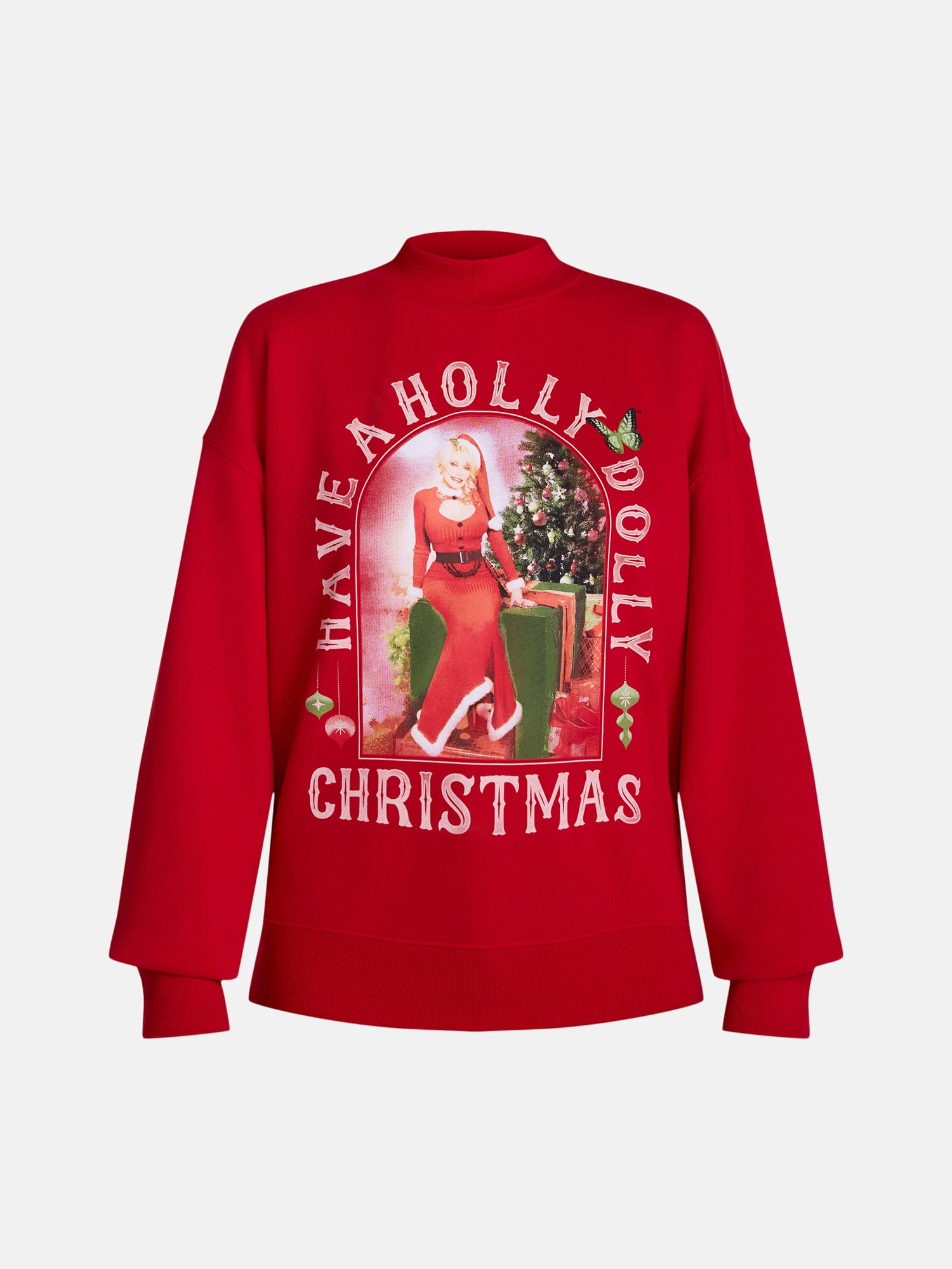 Dolly Parton Women's and Women's Plus Christmas Mock Neck Sweatshirt, Sizes XXS-4X