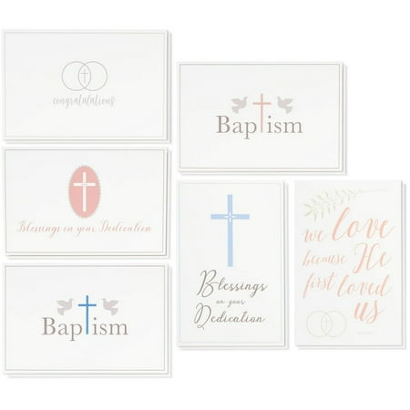 36 Pack Christian Religious Greeting Cards Bulk Box Set for Blessings on Your Dedication, Wedding Congratulations, Baptism, Christening for Baby Boys and Girls, 6 Assorted Designs 4 x 6