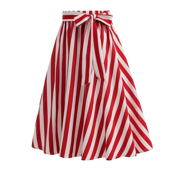 yillto Womens Striped Skirts Elegant Vintage High Waist A Lined Flowy Midi Skirt with Belt S-XXL