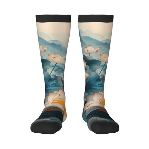 Hirioo Mountain Lotus Serenity for Adult Stockings Breathable Sock Non-Pilling,Contrasting Color Design