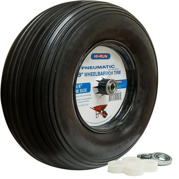 8 Inch Pneumatic Wheelbarrow Tire Assembly (Rib Pattern), with Universal Bearing Kit and Greases fitting