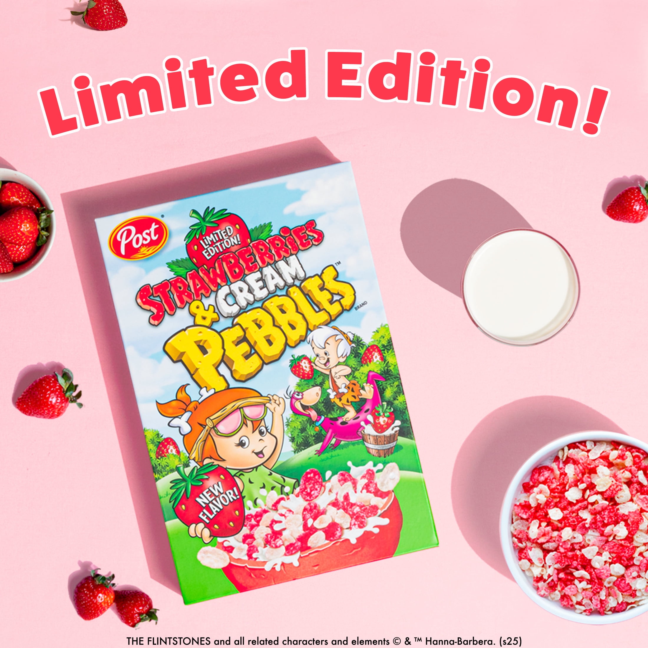 Post Fruity PEBBLES Strawberries and Cream Cereal, Gluten-Free, Rice Cereal, Crunchy 10 oz Box