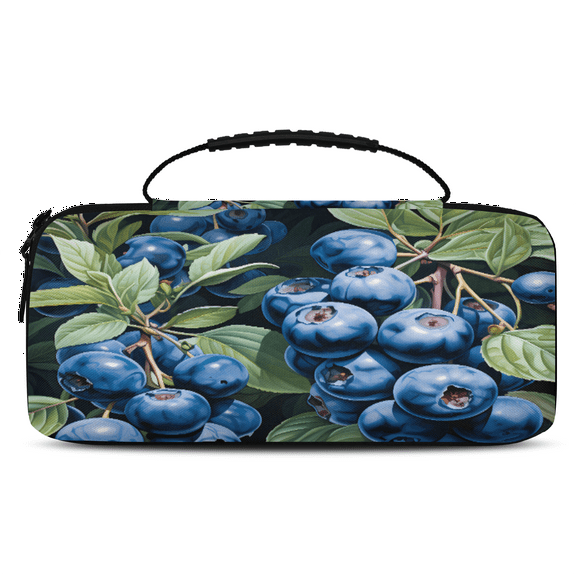 Herdesigns Fruit Printing Carry Case Compatible with Nintendo Switch 2017 & Oled 2021, with 20 Game Card Slots, Blueberry Leaves Portable Travel Carrying Case Pouch for Accessories & Games