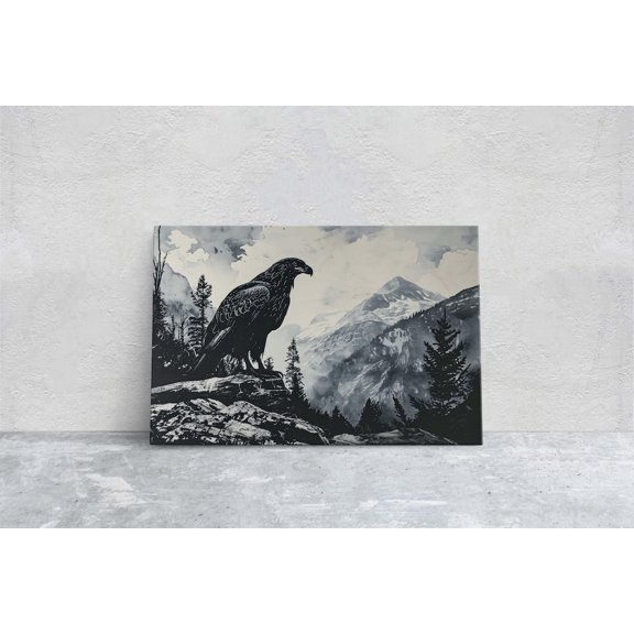 Mountain Eagle Painting Black And White Nature Wall Art Unframed Paper Print