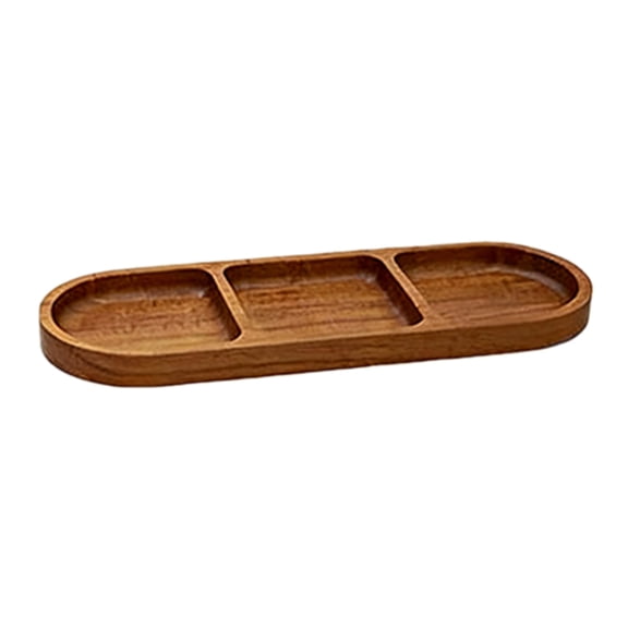 33 x11CM Wood Serving Trays Charcuterie Boards Oval Wooden Plates Wood Serving Platter Cheese Dinner Plates Bulk for Dessert Snack Bread Fruit Appetizer Dishes (Three Grids)