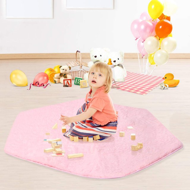 Alfombra Coral de 140x125 Cm, alfombrilla antideslizante para juegos de bebés, alfombrilla de felpa, carpa para niños, almohadilla hexagonal para casa de juegos con castillo de princesa Sincero Hogar