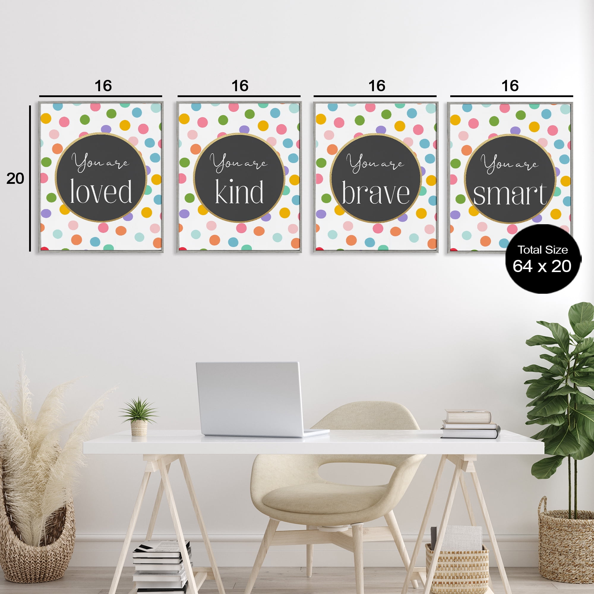 Stupell Industries Polka Dot Affirmations 4 Piece Gray Framed Giclee Art Set, design by Christine Simpson Art