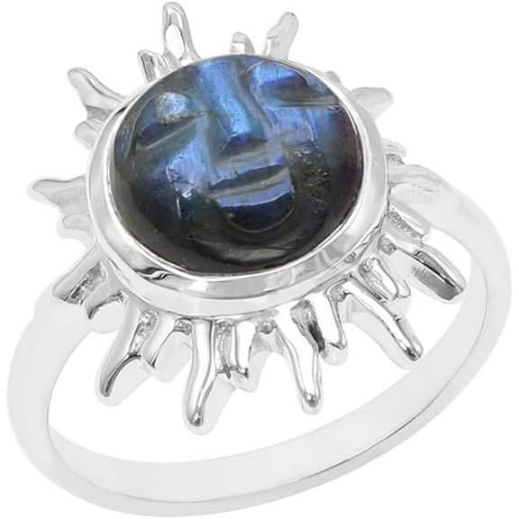 JAY JOOLS Labradorite Ring, Carved Gemstone Sunrise Ring 925 Sterling Silver