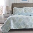 thumbnail image 2 of Laura Ashley  Saltwater Blue Reversible 3-piece Cotton Quilt Set, 2 of 14