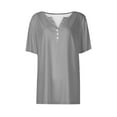 thumbnail image 4 of MIXUE Womens Summer Tops Summer Solid Color Fashion V Neck Short Sleeve Casual Loose Comfortable Pullover Tshirts Activewear,Gray,XL, 4 of 5