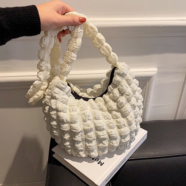 Bolsas De Hombro Bolso de hombro para mujer, bolsos plisados para axilas, elegante bolso Hobo de color sólido (blanco) Likrtyny Para Estrenar