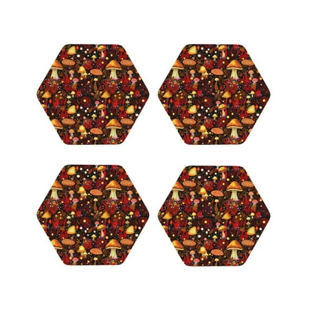 

Fuzoiu Warm Plants and Mushrooms Print Leather Coasters Set Drink Coasters Set of 4 for Tabletop Protection Durable PVC Coasters Home Décor and Housewarming Gift-Hexagon