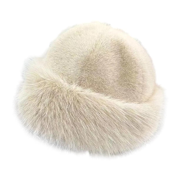 Sombrero cosaco para mujer, sombrero de cubo, sombrero de felpa de invierno para viajes, esquí, camping, al aire libre. Beige