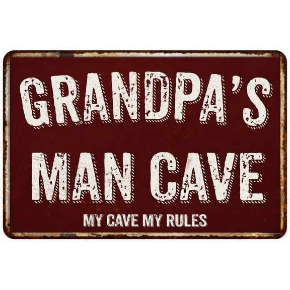 GRANDPA's Man Cave Red Grunge Sign 8 x 12 High Gloss Metal Sign 208120003501
