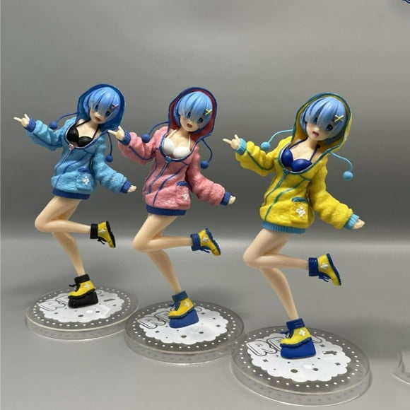 New Re Zero Starting Life in Another World Rem 3pc (Hooded Sweat Ver) Character Anime Model Statue Action Figures Desktop Ornament Popular Decorations Fan Souvenirs Creative Gift Collectable