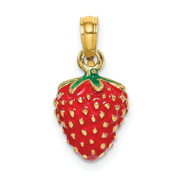 FJC Finejewelers 14k Yellow Gold 3d Enamel Strawberry with Leaf Charm
