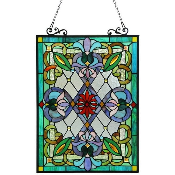 Pemberley Row Glass Multi-Colored Window Panel Rectangular Victorian 25.59" x 17.99" x 0.18"