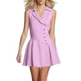 thumbnail image 2 of ClodeEU Women's Linen V Neck Sleeveless Lapel Mini Dress,Solid Color Casual Midi Dress Pink,Women's Plus XXXL, 2 of 6