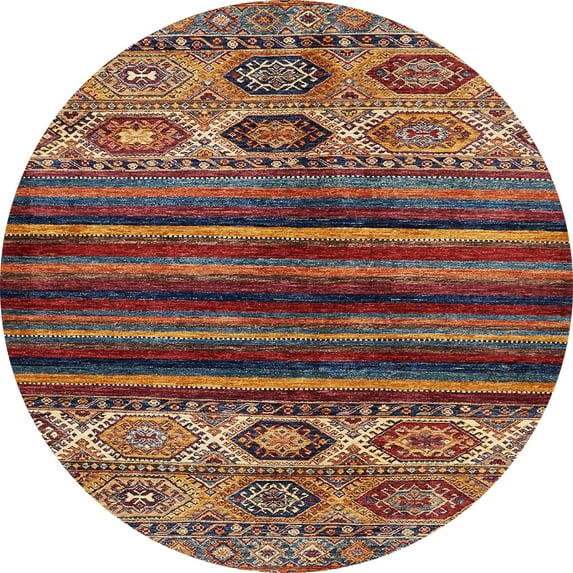 Ahgly Company Indoor Round Abstract Saffron Red Abstract Area Rugs, 7' Round