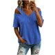 thumbnail image 2 of Neewe Women's 2026 Spring Summer Striped V Neck Short Sleeve Pullover Blouse Off Shoulder T-Shirts, 2 of 6
