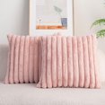 thumbnail image 5 of Double-sided wool-like plush decoration hug pillowcase, plush stripes soft pillowcase - pink, 5 of 5