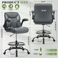 thumbnail image 3 of JONPONY Tall Office Chair for Standing Desk, Ergonomic High Leather Executive Office Chair with Flip-up Armrest,and Adjustable Foot Ring for Counter Height Desk,Grey, 3 of 13