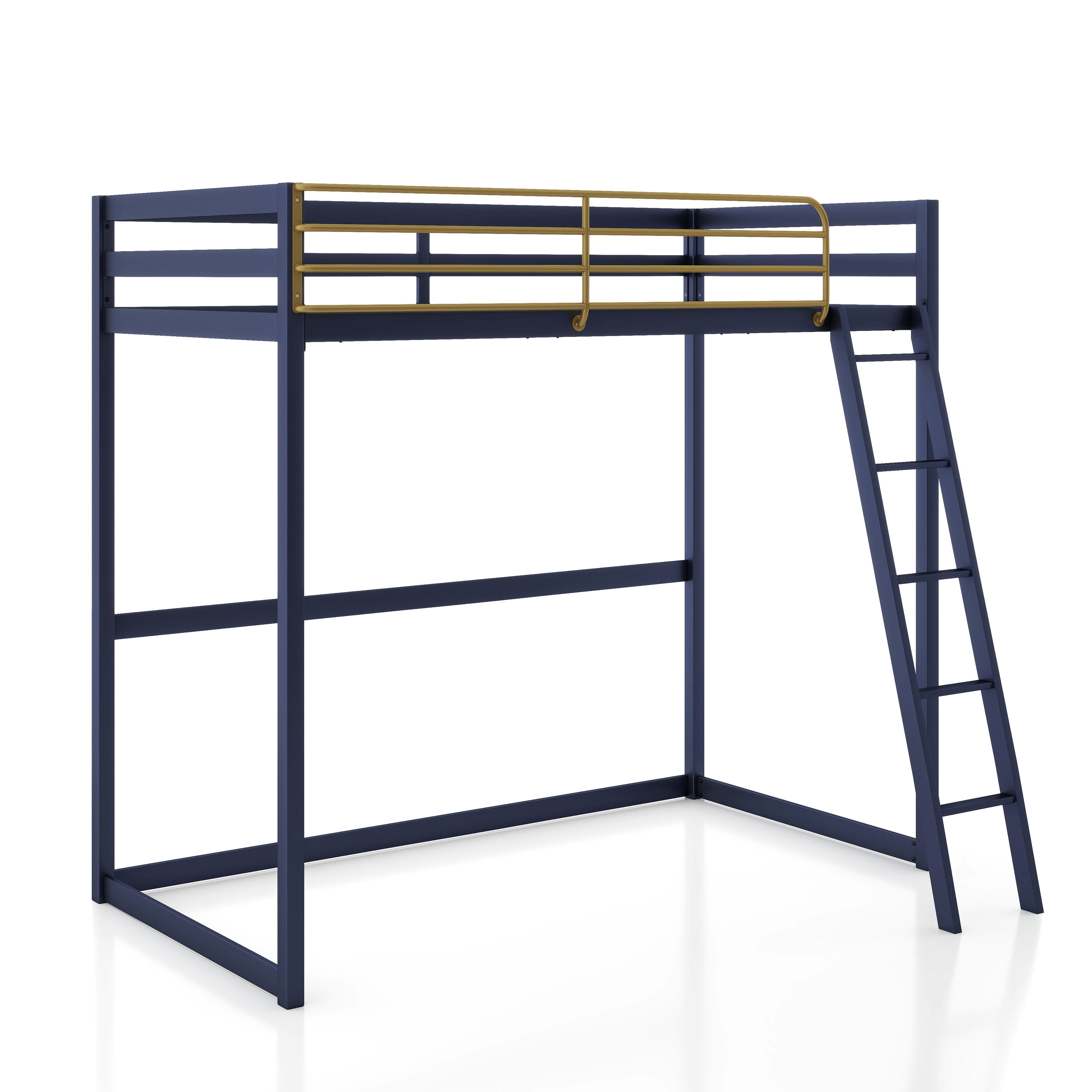 Furniture of America Two-Tone Kids Metal Twin Loft Bed with Guardrails, Blue and Gold