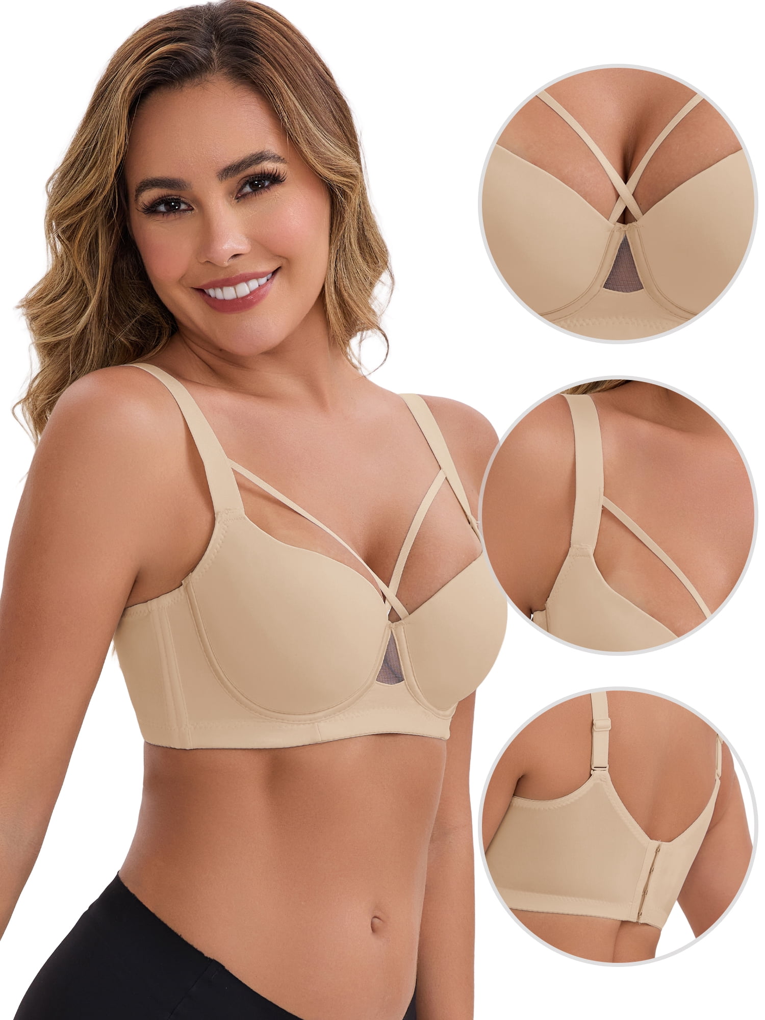 DARING DIVA Women's 3/4 Cup Push-Up Underwire Support Front Cross Lingerie 34B Gray