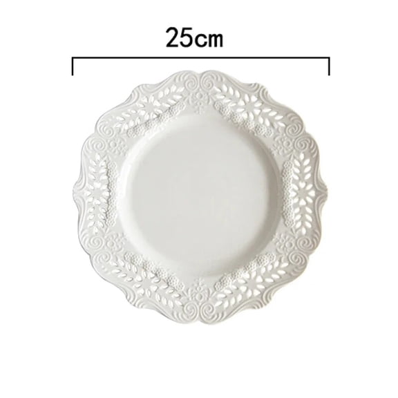 PTSPLLMY Modern Relief Ceramic Dinner Plate French Style Hollowed Out Dinner Plates Steak Pasta Dishes Cake Dessert Vegetable Tableware
