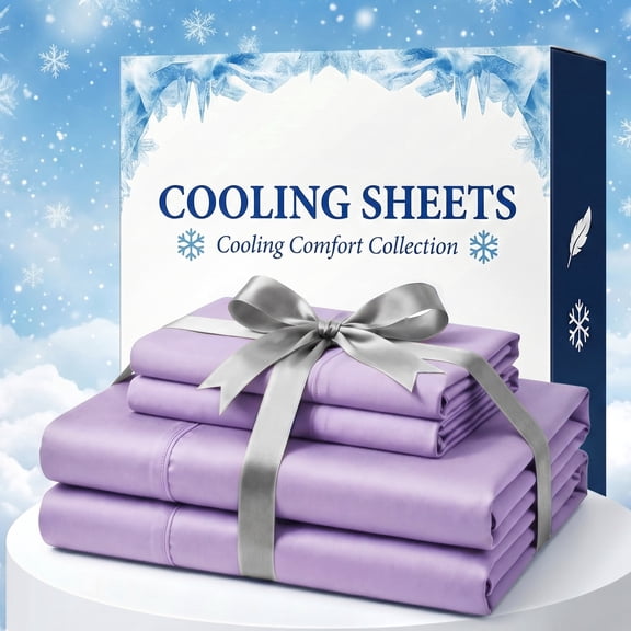 Cool Bamboo Fiber Fitted Sheet Set, Top Pick For Summer | 3/4-Piece Deep Pocket Cool & Soft Bedding Set, All Season Use, Available In Twin/Full/Queen/King Size Fitted Sheets(Purple,King)