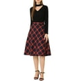 thumbnail image 3 of INSPIRE CHIC Women's Plaid Skirts Belted High Waist A-Line Mid-Length Skirts M Red Blue, 3 of 9